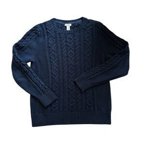 L.L.Bean Clueless Preppy Navy Mixed Cable-Knit Tennis Crewneck Sweater MP